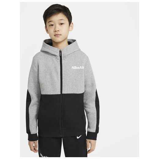 Bluza z kapturem i zamkiem na całej długości dla dużych dzieci (chłopców) Nike Air - Szary Nike XS Nike poland