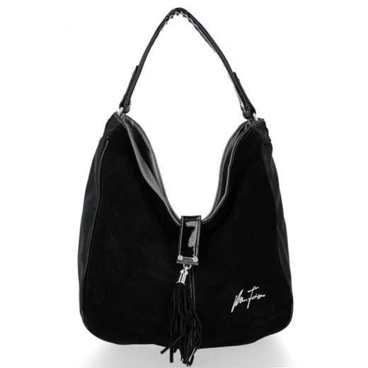 Shopper bag Velina Fabbiano elegancka na ramię duża z frędzlami zamszowa 