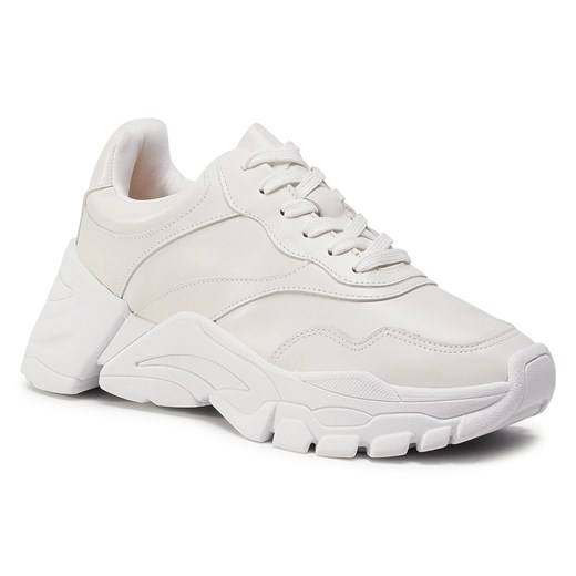  Wytrzymałe Sneakersy EVA MINGE - EM-52-07-000777 102 EVA MINGE Buty sportowe damskie białe sneakersy w stylu młodzieżowym gładkie na platformie