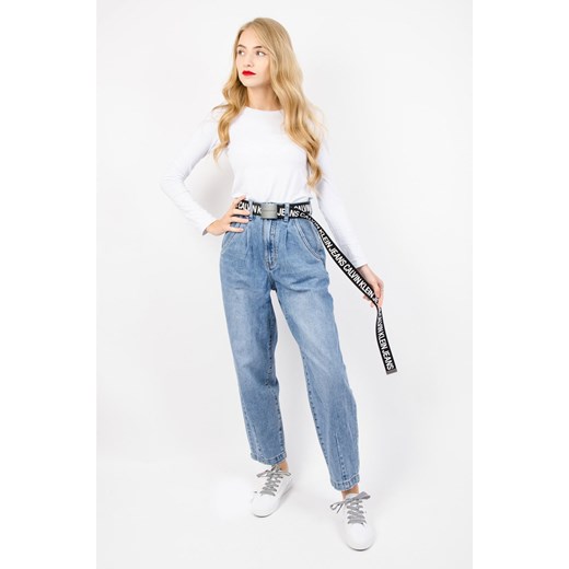 GRANATOWE SPODNIE JEANSOWE TYPU BALLOON JEANS Z WYSOKIM STANEM Olika S olika.com.pl