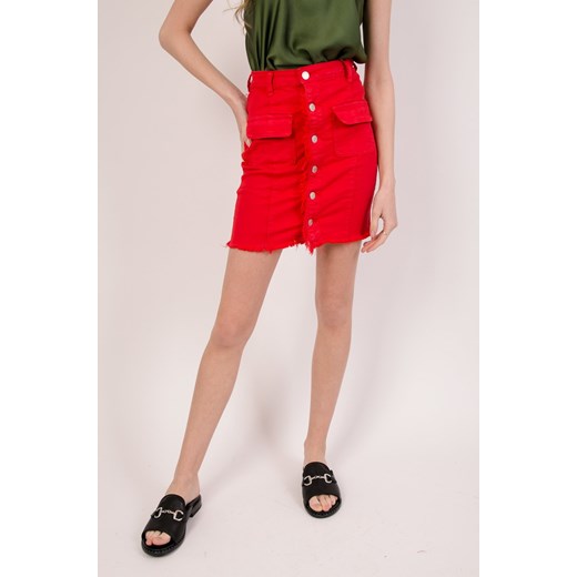 Czerwona spódniczka jeansowa z guzikami ze sklepu olika.com.pl w kategorii Spódnice - zdjęcie 93130956