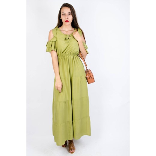 ZIELONA DŁUGA SUKIENKA Z WYCIĘCIEM NA RAMIONACH Olika L/XL olika.com.pl
