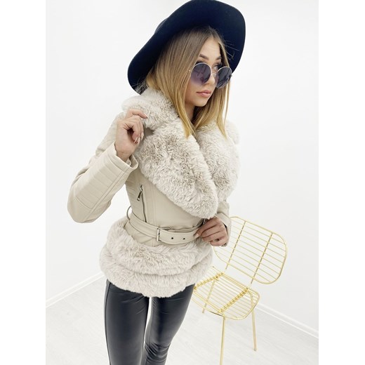 Krótka kurtka z futerkiem w kolorze beżowym W150 Charlotte Fashion XL/42 Charlotte Fashion