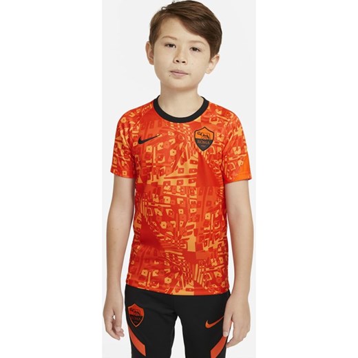 Przedmeczowa koszulka piłkarska z krótkim rękawem dla dużych dzieci AS Roma - Pomarańczowy Nike M Nike poland