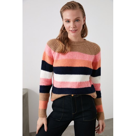 Trendyol Camel Bicycle Collar Striped Knitwear Sweater Trendyol L Factcool