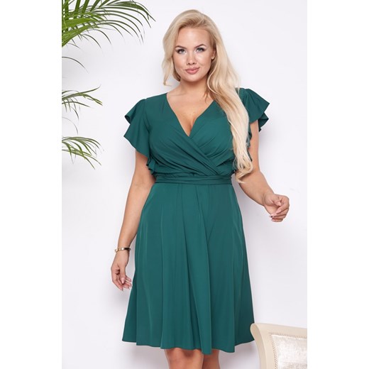 Sukienka Ella Boutique z tkaniny zielona elegancka z krótkimi rękawami 