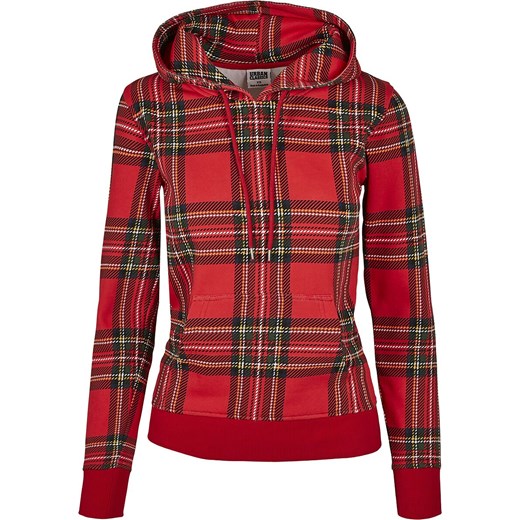 Urban Classics - Ladies Tartan Hoody - Bluza z kapturem rozpinana - czerwony czarmy M EMP
