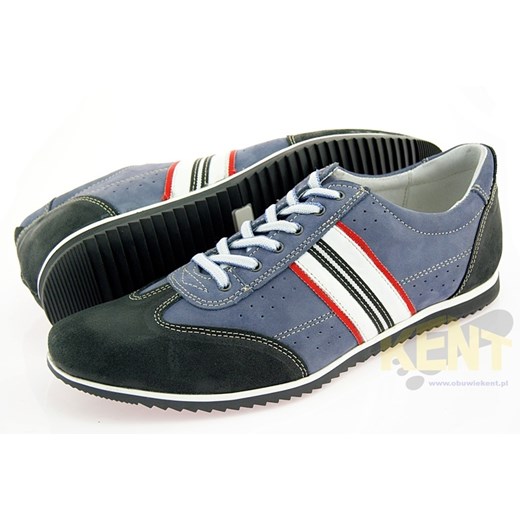 KENT 217 CZARNO-NIEBIESKIE - Męskie skórzane buty, sprotowy styl sklep-obuwniczy-kent niebieski elegancki