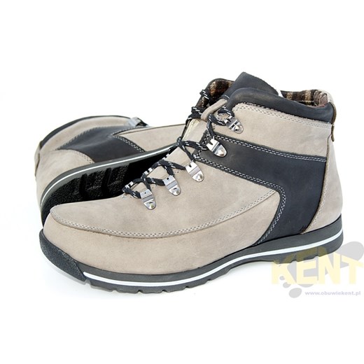 KENT 350 SZARO-CZARNE - Zimowe buty skórzane w stylu Timberland sklep-obuwniczy-kent bezowy miękkie