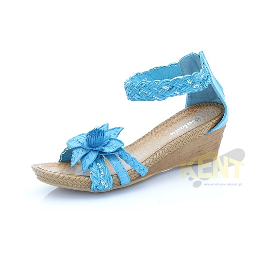 SANDAŁY Y124-11 TURKUSOWE- Damskie sandałki rzymianki z kwiatkiem sklep-obuwniczy-kent niebieski Buty