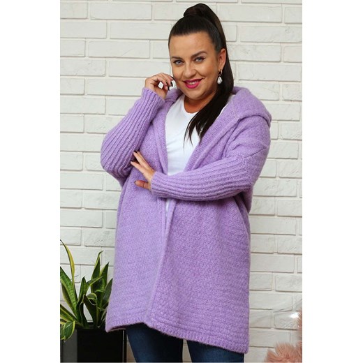 Sweter kardigan kimono z kapturem PETRA liliowy Plus Size karko.pl