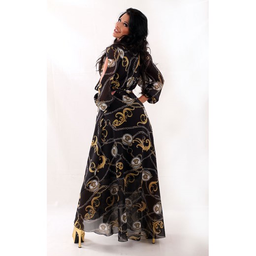 Oscar Fashion sukienka z dekoltem w serek z szyfonu maxi 