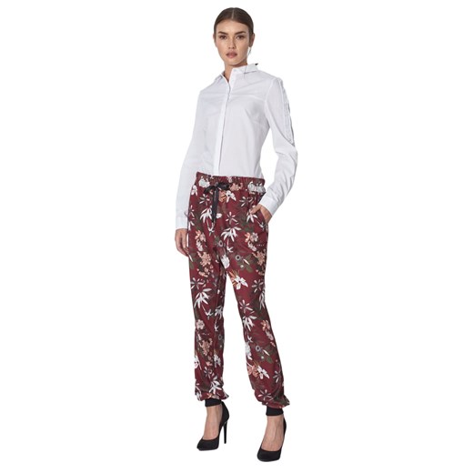 Bordowe spodnie dresowe w kwiaty - SD48 Nife S (36) Świat Bielizny