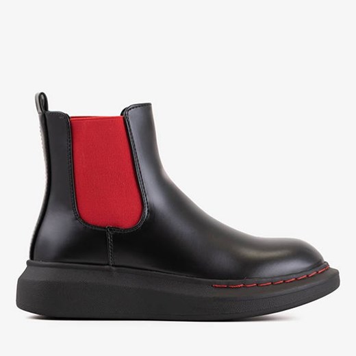 Czarne damskie botki na platformie z czerwonymi wstawkami Ciaramella - Obuwie Royalfashion.pl 40 royalfashion.pl