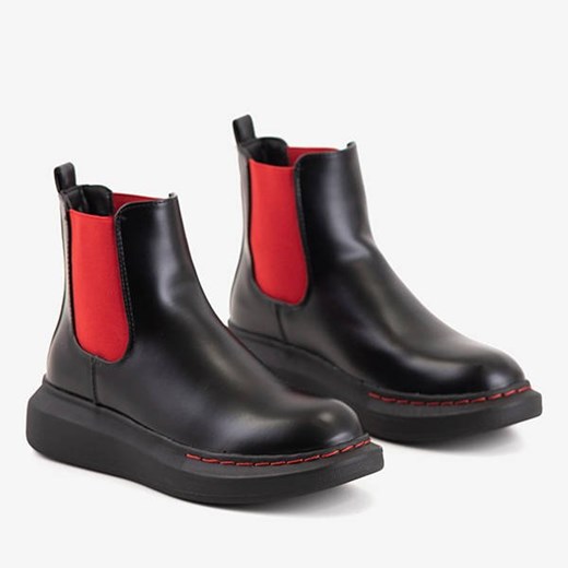 Czarne damskie botki na platformie z czerwonymi wstawkami Ciaramella - Obuwie Royalfashion.pl 41 royalfashion.pl