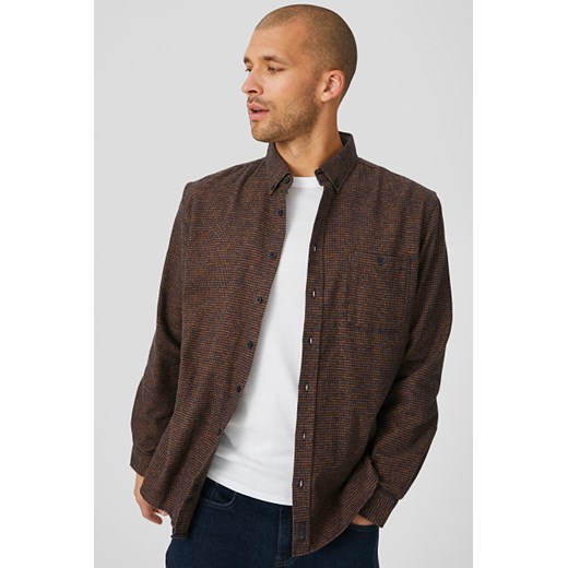 C&A Koszula flanelowa-Regular Fit-przypinany kołnierzyk-w kratę, Brązowy, Rozmiar: S Canda XL C&A