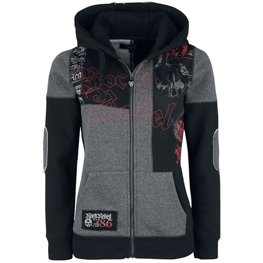 Rock Rebel by EMP - Hooded zip with prints and embroidery - Bluza z kapturem rozpinana - szary S EMP