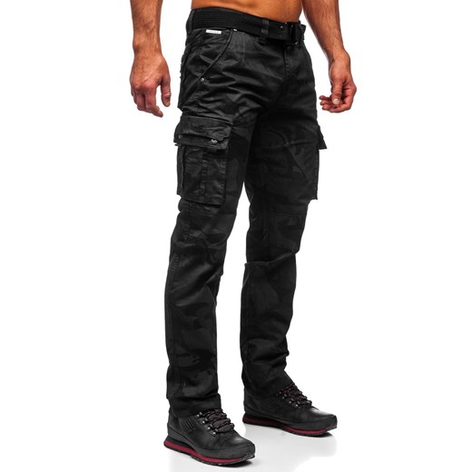 Czarne spodnie bojówki męskie z paskiem Denley 2096 2XL wyprzedaż Denley