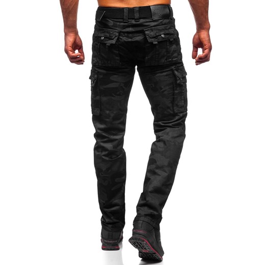 Czarne spodnie bojówki męskie z paskiem Denley 2096 XL okazyjna cena Denley