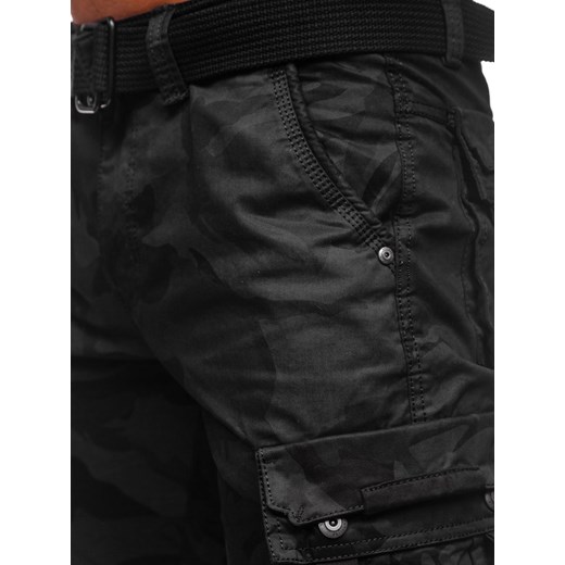 Czarne spodnie bojówki męskie z paskiem Denley 2096 XL promocja Denley