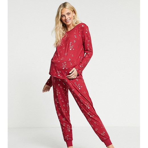Chelsea Peers Maternity – Czerwona piżama z długimi nogawkami i rękawami ze wzorem w gwiazdki z materiału eco-poly-Czerwony Chelsea Peers XS Asos Poland