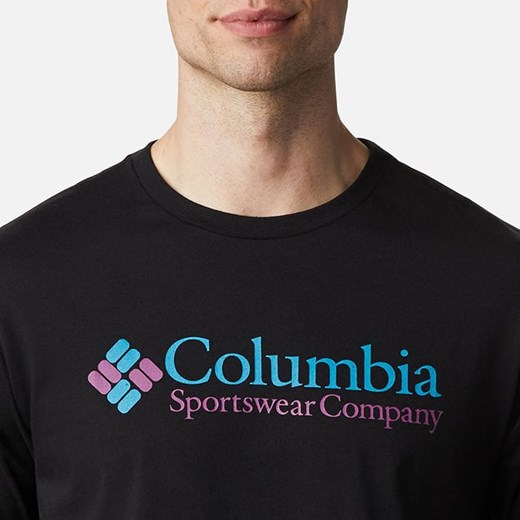 Columbia t-shirt męski czarny z napisami z krótkim rękawem 