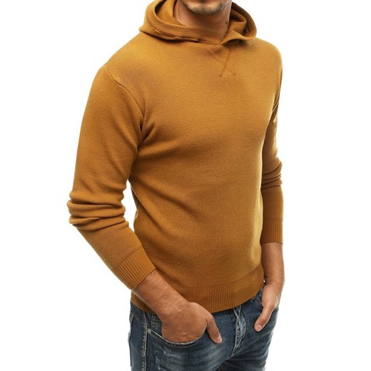 Sweter męski z kapturem kamelowy WX1467 Dstreet XXL promocyjna cena DSTREET