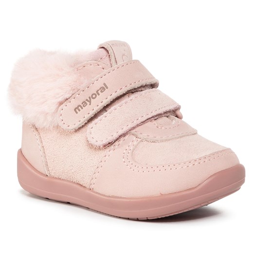 Buty zimowe dziecięce różowe bez wzorów na rzepy 