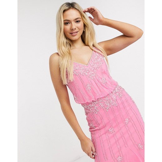Lace & Beads – Różowa sukienka maxi ze zdobieniami-Różowy Lace & Beads XL Asos Poland wyprzedaż