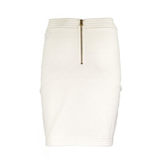 High-waisted double-buttoned white knit skirt 42 showroom.pl okazyjna cena