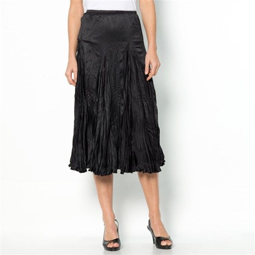 Szeroka spódnica plisowana, gnieciona, dł. 70 cm la-redoute-pl czarny spódnica