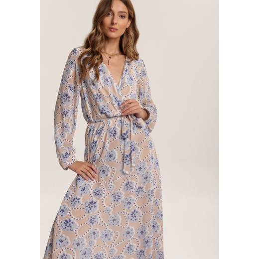 Beżowo-Niebieska Sukienka Guinerinia Renee L/XL Renee odzież