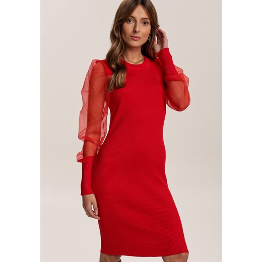 Czerwona Sukienka Dzianinowa Farentiran Renee S/M promocja Renee odzież