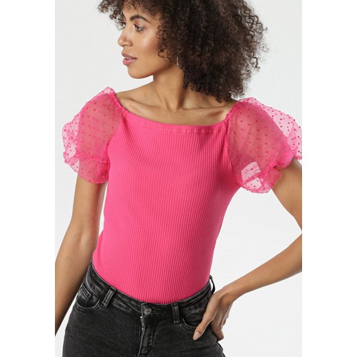 Różowa Bluzka z Bufkami Horne ze sklepu Born2be Odzież w kategorii Bluzki damskie - zdjęcie 95000569