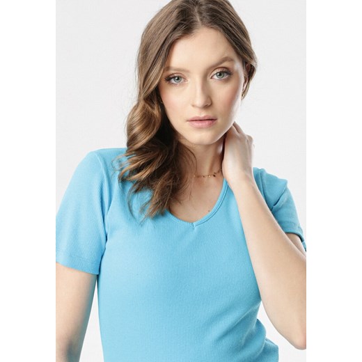 Niebieski T-shirt Blomsea Born2be L/XL promocyjna cena Born2be Odzież