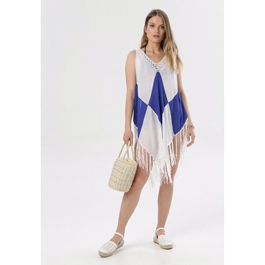 Biało-Niebieska Tunika Nyssaia ze sklepu Born2be Odzież w kategorii Odzież plażowa - zdjęcie 95006999