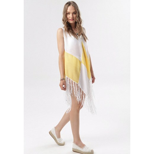 Biało-Żółta Tunika Nyssaia ze sklepu Born2be Odzież w kategorii Odzież plażowa - zdjęcie 95007009