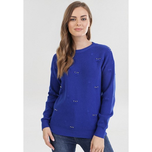 Sweter damski Born2be z okrągłym dekoltem Odzież Damska WD granatowy NGMW Sweter damski Born2be z okrągłym dekoltem Odzież Damska WD granatowy NGMW