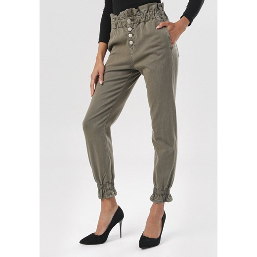 Zielone Spodnie Kallinope ze sklepu Born2be Odzież w kategorii Spodnie damskie - zdjęcie 95035419