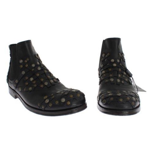 Black Leather Gold Studded Shoes Boots Dolce & Gabbana 40 wyprzedaż showroom.pl