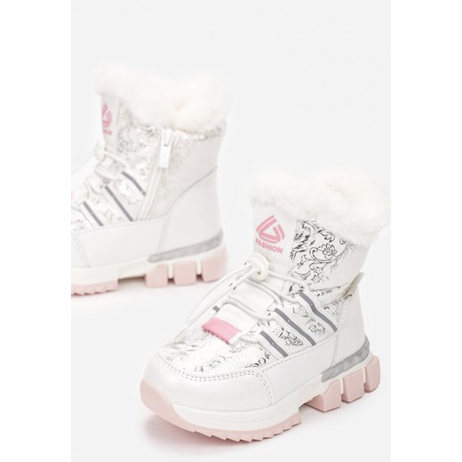 Białe buty zimowe dziecięce Born2be śniegowce 