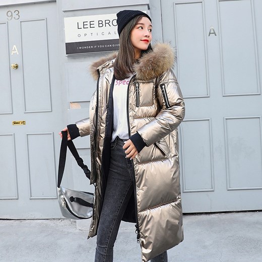 Puchowy długi płaszcz damski z futerkiem Alexiss L Super-store