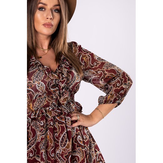 Ptakmoda.com sukienka wielokolorowa w abstrakcyjnym wzorze z długimi rękawami jesienna mini 