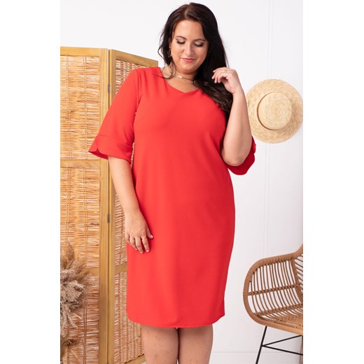 Sukienka ołówkowa TERESA flamenco elegancka plus size czerwona PROMOCJA Plus Size wyprzedaż karko.pl
