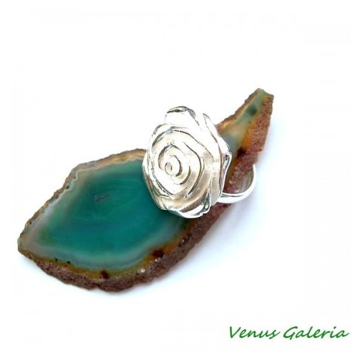 Pierścionek srebrny regulowany - Biała róża duża Venus Galeria Venus Galeria - Magiczny Ogród Biżuterii Srebrnej