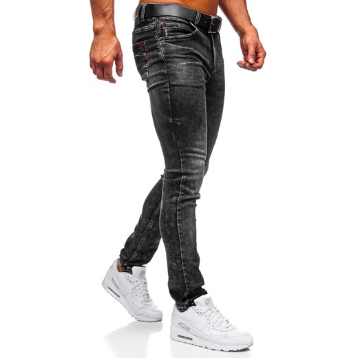 Czarne spodnie jeansowe męskie regular fit z paskiem Denley 30035W0 XL promocyjna cena Denley