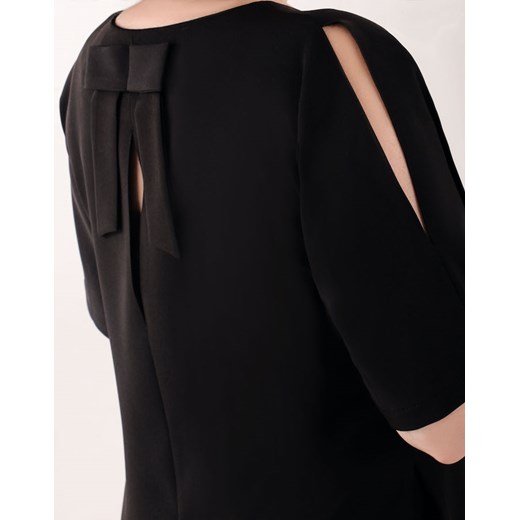 Czarna sukienka Oscar Fashion midi prosta z krótkim rękawem 