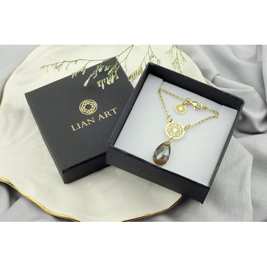 Srebrny naszyjnik z rozetą Madeleine i kryształem Swarovski® - migdał 16mm 24k złocenie Lian Art Lian Art