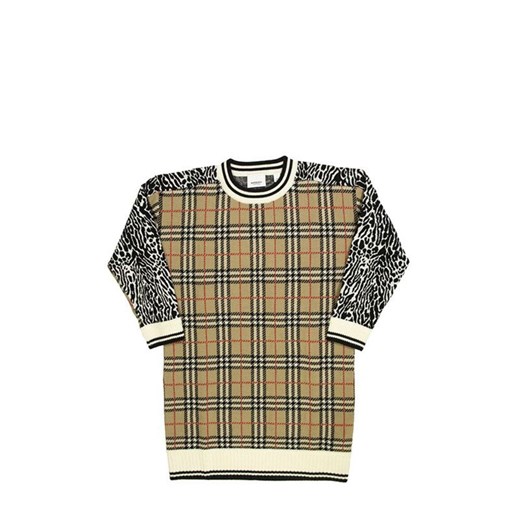 Check and Leopard Merino Wool Sweater Dress Burberry 12y showroom.pl