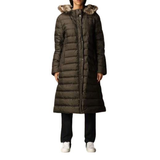 Long down jacket with hood and detachable fur closure with double-slider zip and buttons Paul & Shark L wyprzedaż showroom.pl